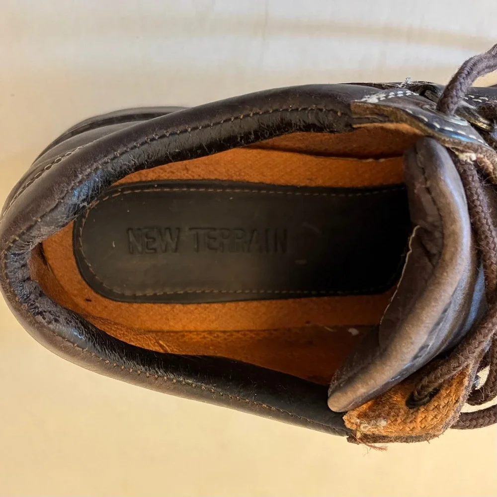 New Terrain Mens 11 Leather Steel Toe Work Boots Brown Lace Up Safety Shoes NT